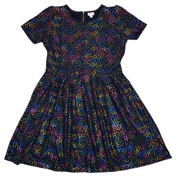 LuLaRoe Womens Dress Size 3XL Amelia‎ Elegant Black Rainbow Shiny Sequins Print - Picture 1 of 6